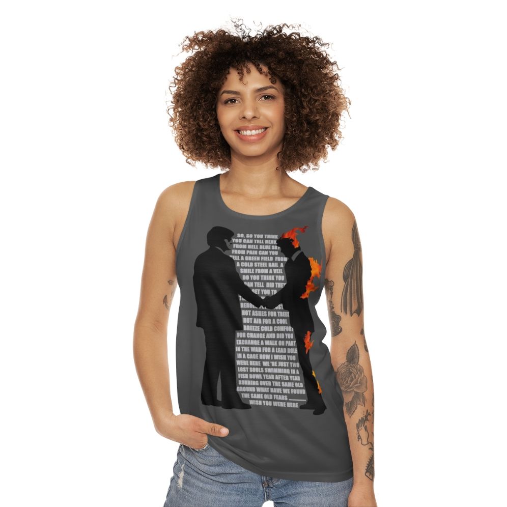 Unisex tank top with "Wish You Were" design for music lovers - women