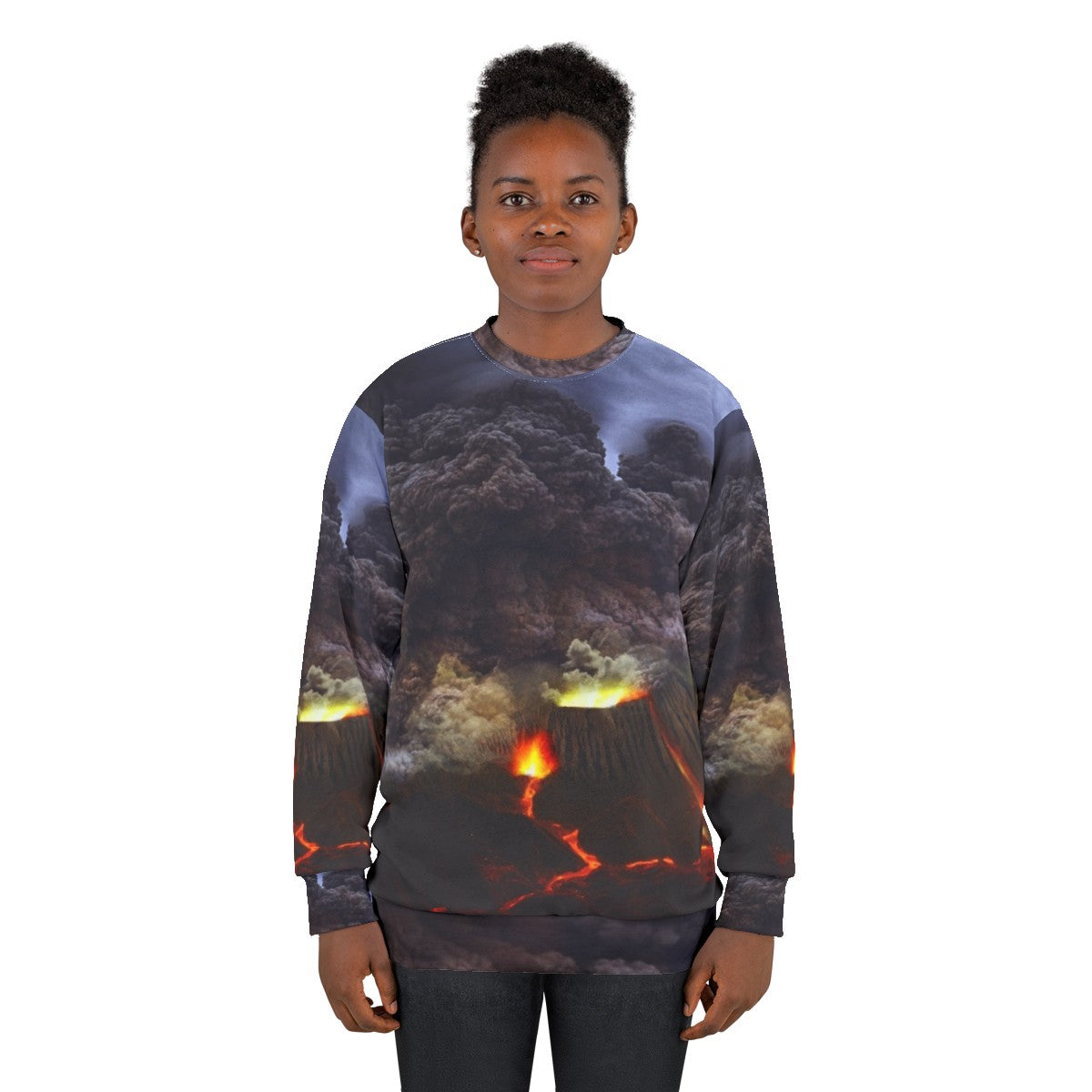 Volcano Erupting Sweatshirt with Volcanic Lava Eruption Landscape - women