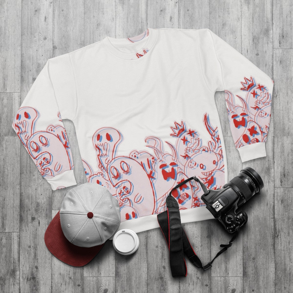 Off Ghosts Spooky Sweatshirt with 3D Ghost Design - flat lay