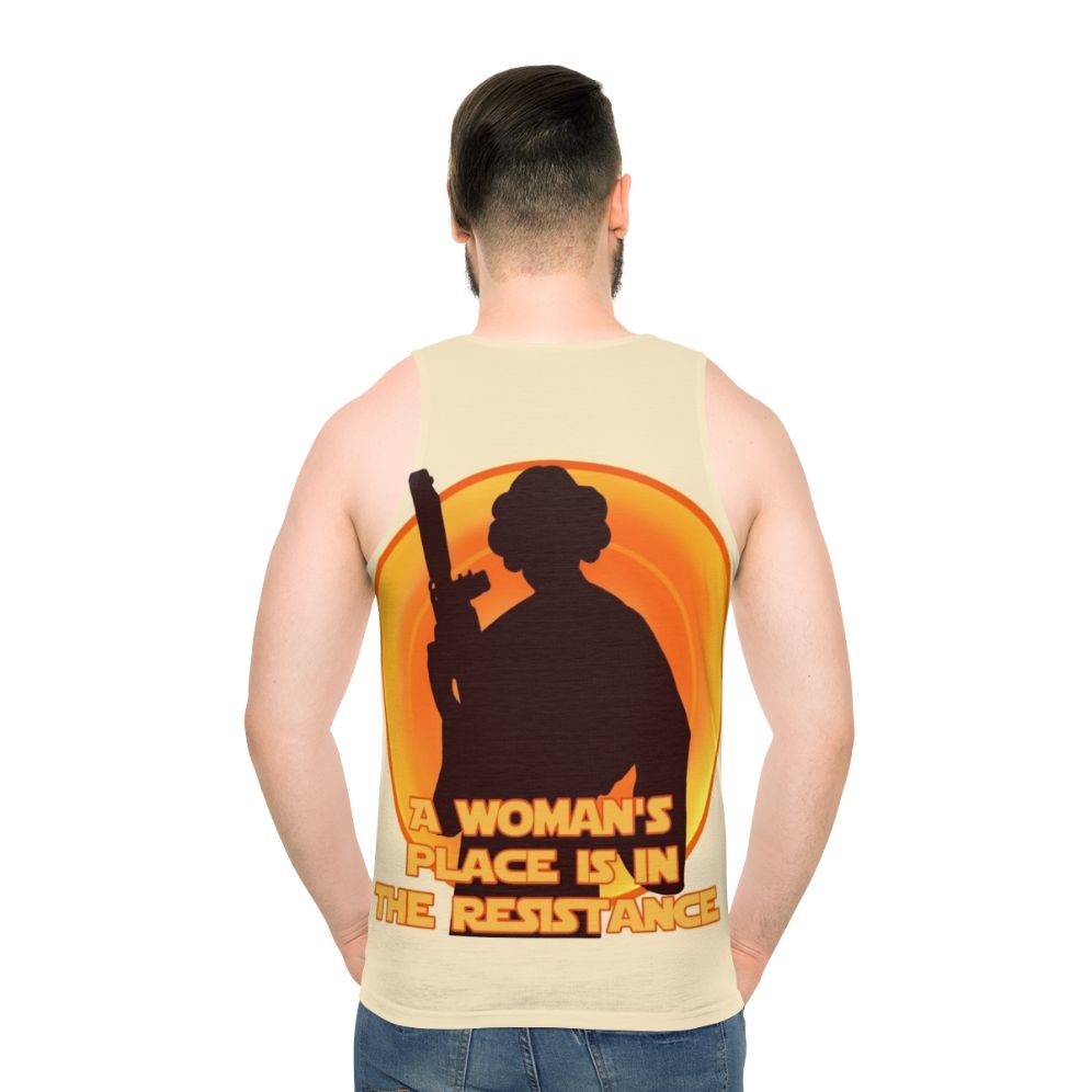 Feminist unisex tank top with resistance and star wars design - men back