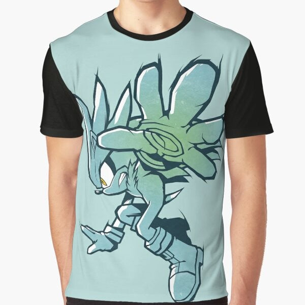 Silver graphic t-shirt featuring Sonic the Hedgehog and characters from the Sonic video game franchise