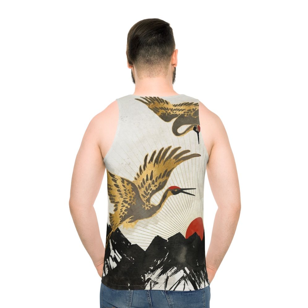 Elegant crane in flight unisex tank top - men back