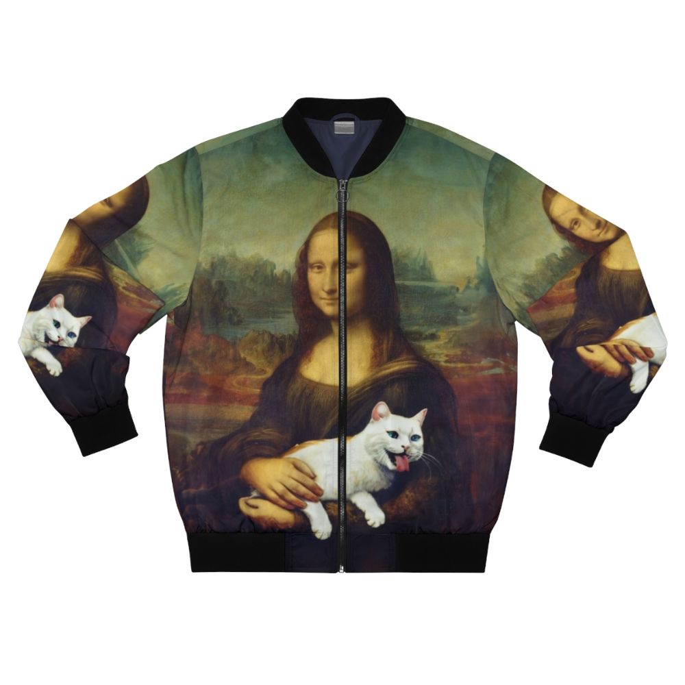 Mona Lisa and Cat Printed Bomber Jacket