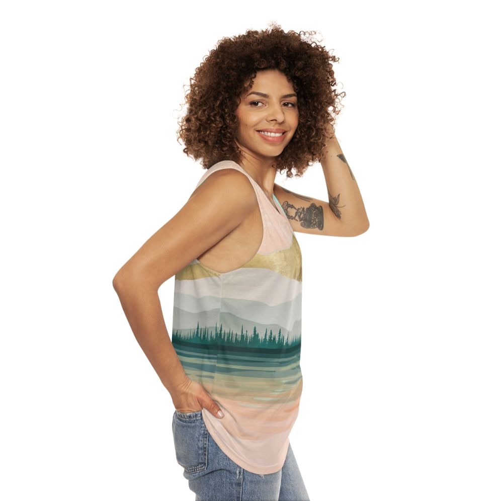 Spring Forest Lake Unisex Tank Top - women side