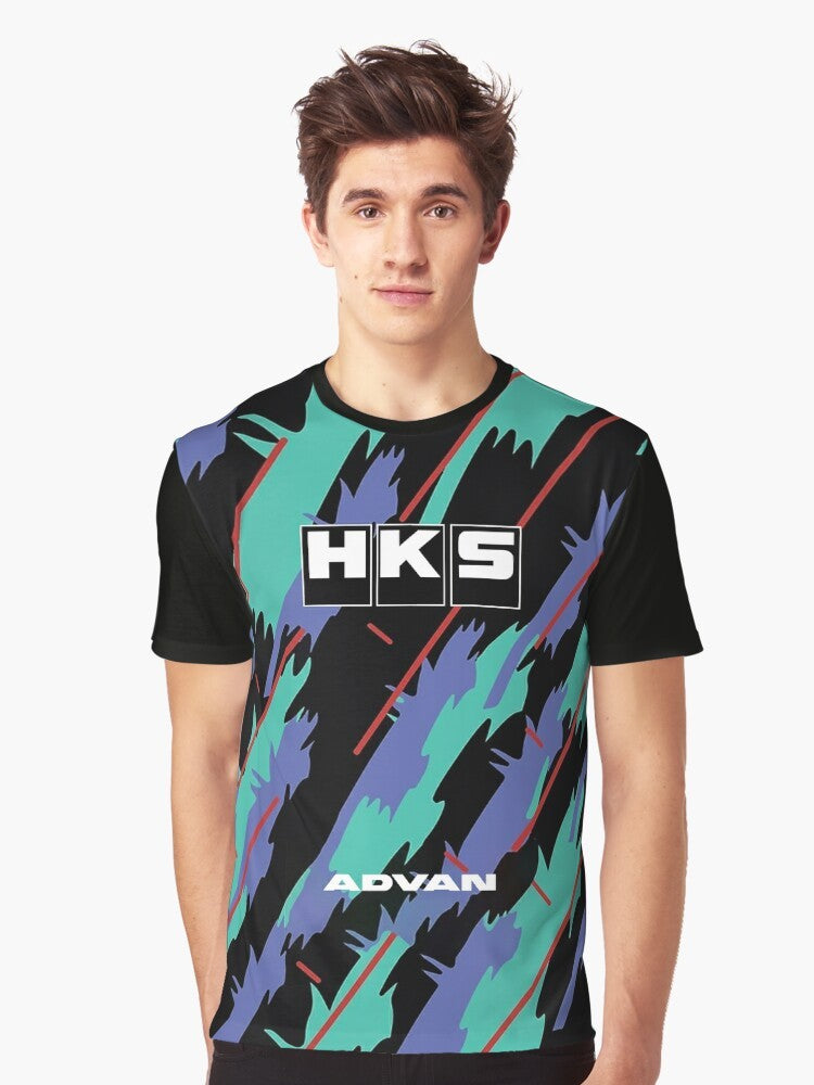 HKS Advan JDM Graphic T-Shirt featuring a vintage-inspired JDM design - Men