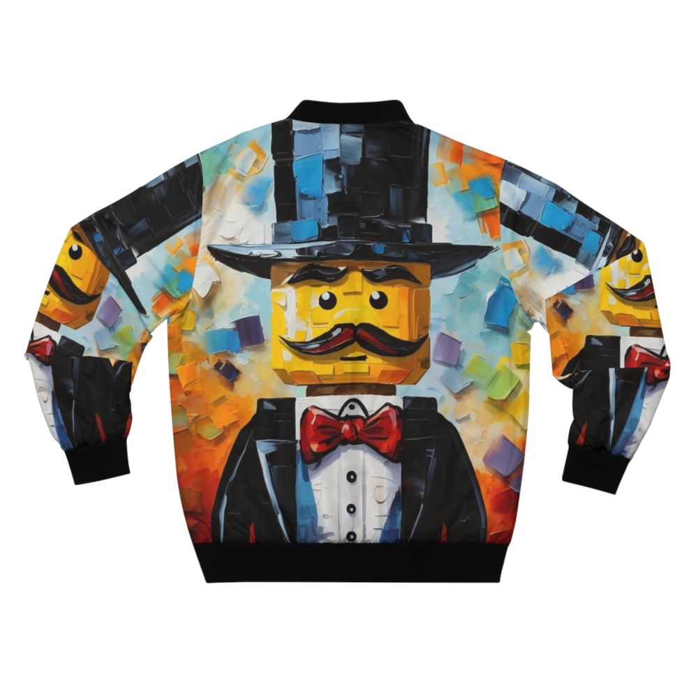 Colorful and funky Lego-inspired bomber jacket with a playful Lego minifigure design. - Back