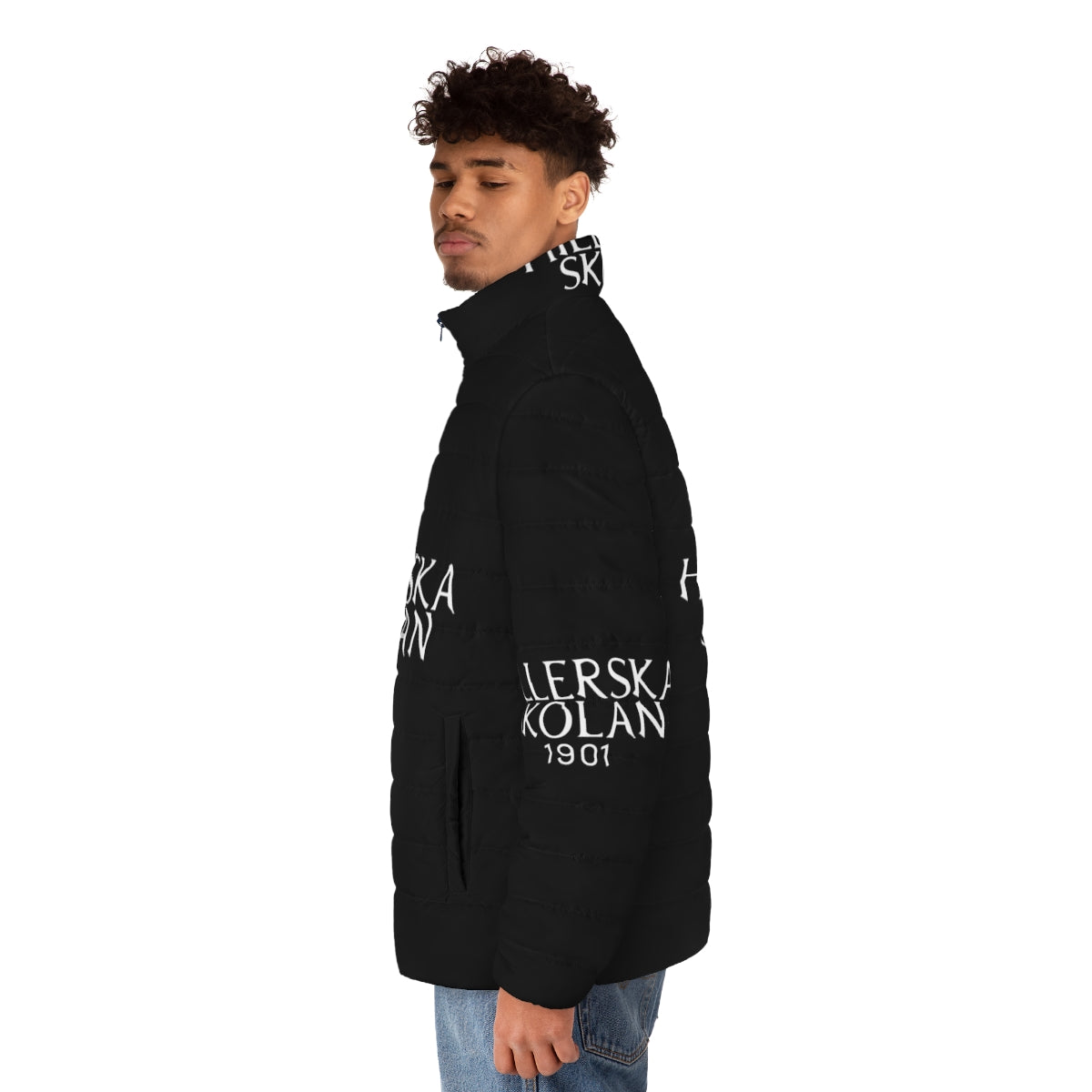 Young Royals Netflix Hillerska Skolan Puffer Jacket with Edvin Ryding and Omar Rudberg - men side left