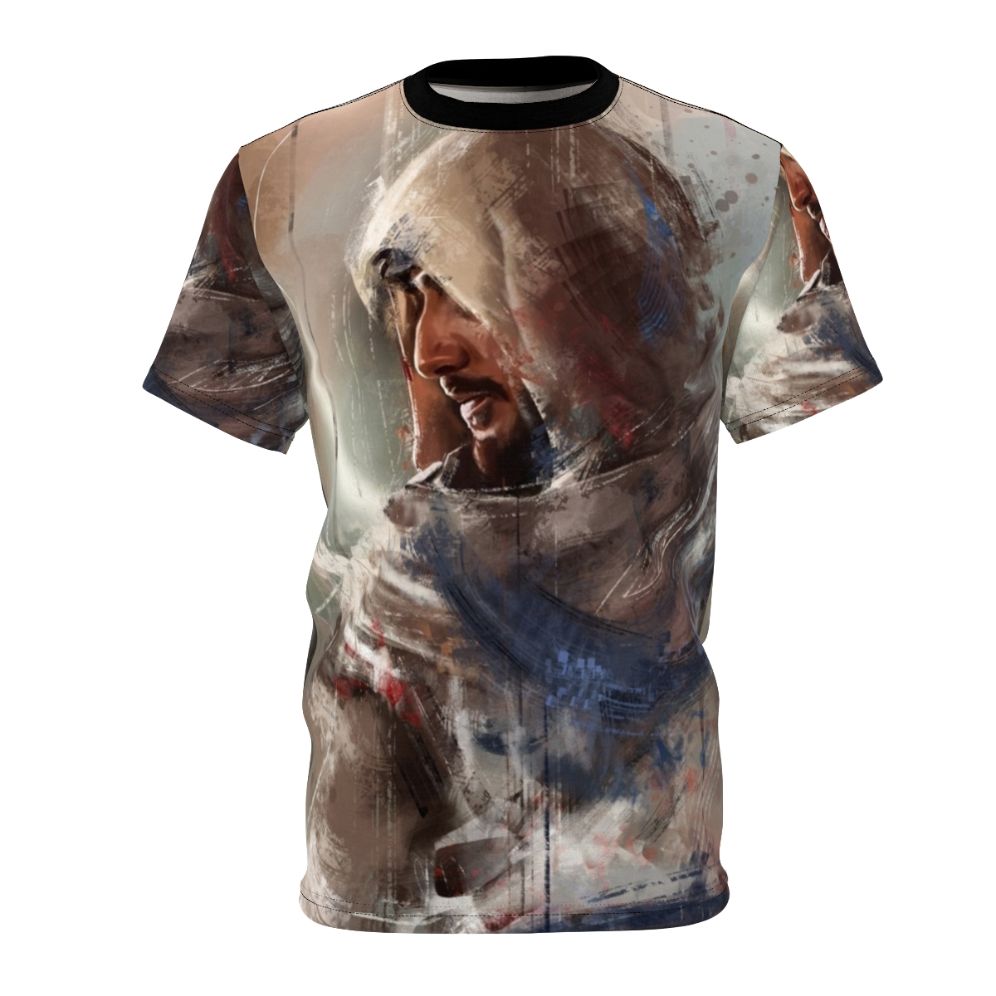 Basim inspired character portrait design on a t-shirt