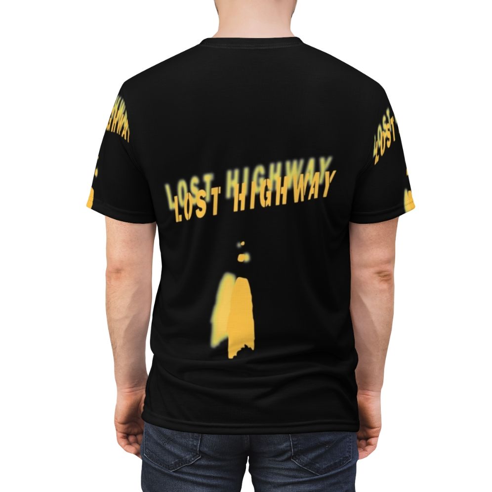 Vintage-style T-shirt featuring a graphic inspired by the cult classic film "Lost Highway" by director David Lynch. - men back