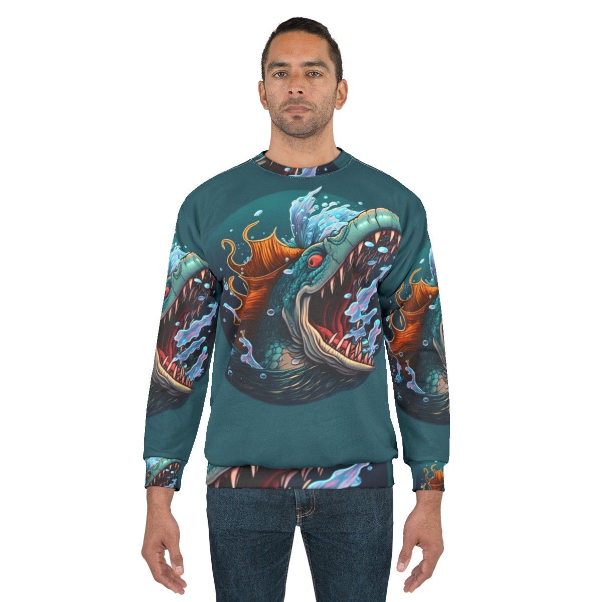 Sweatshirt featuring mythical sea creatures and fantasy ocean life - men