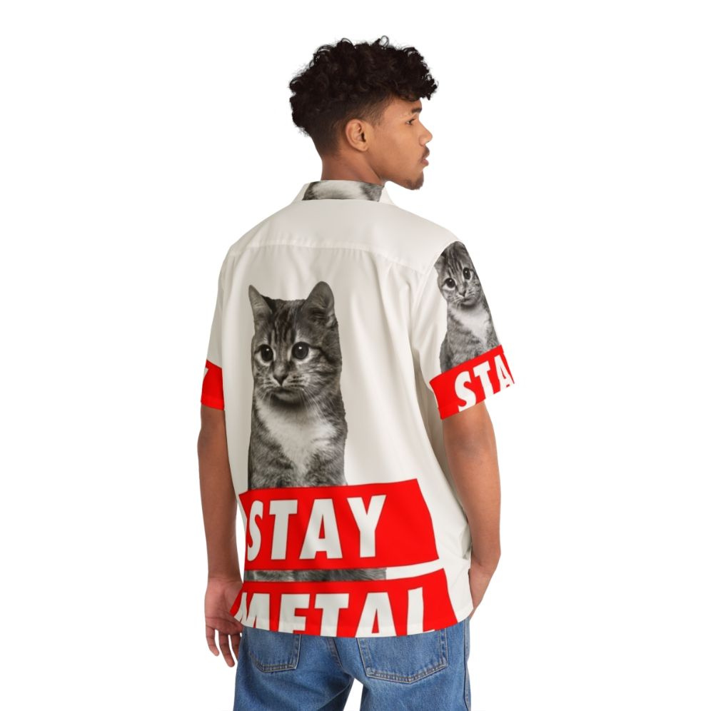 Stay Metal Hawaiian Shirt with Nicolas Cage Cat Meme Print - People Back