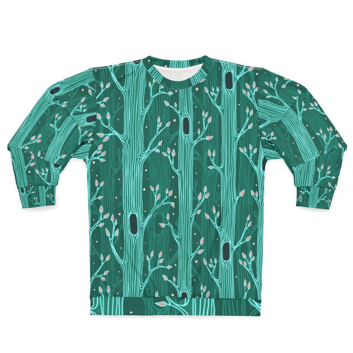 Emerald Forest Seamless Pattern Sweatshirt with Tree Silhouettes