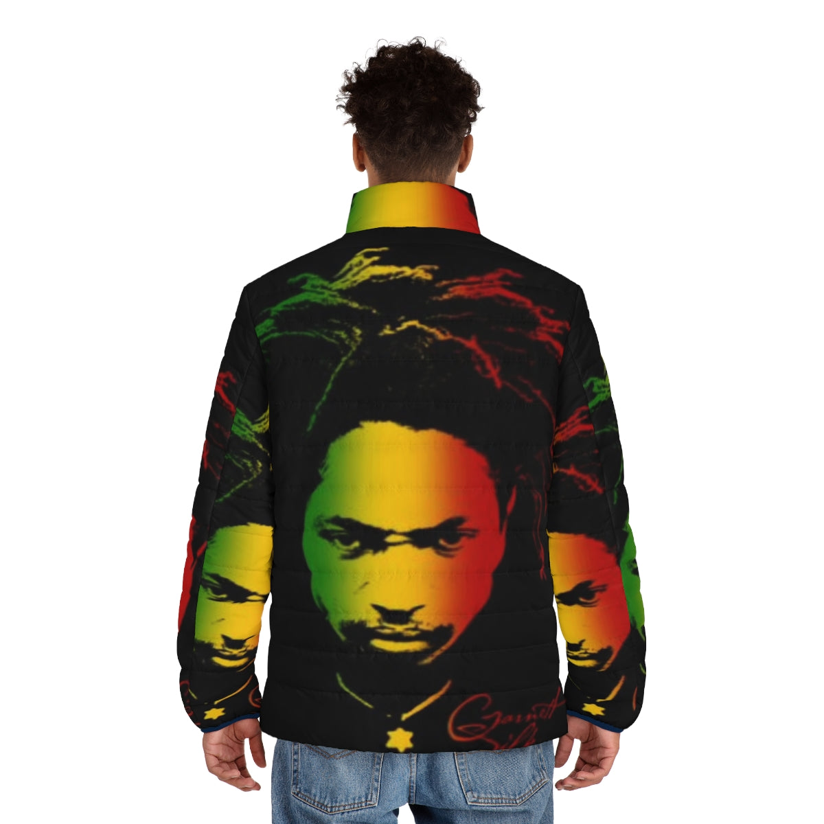 Garnett Silk Rasta Puffer Jacket - Reggae-inspired fashion celebrating diversity and Jamaican heritage - men back