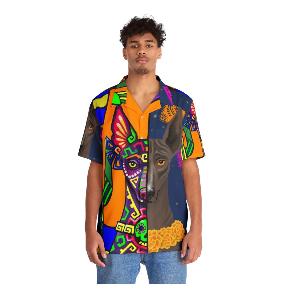 Prehispanic Xolo Hawaiian Shirt featuring the Mexican Hairless Dog - People Front