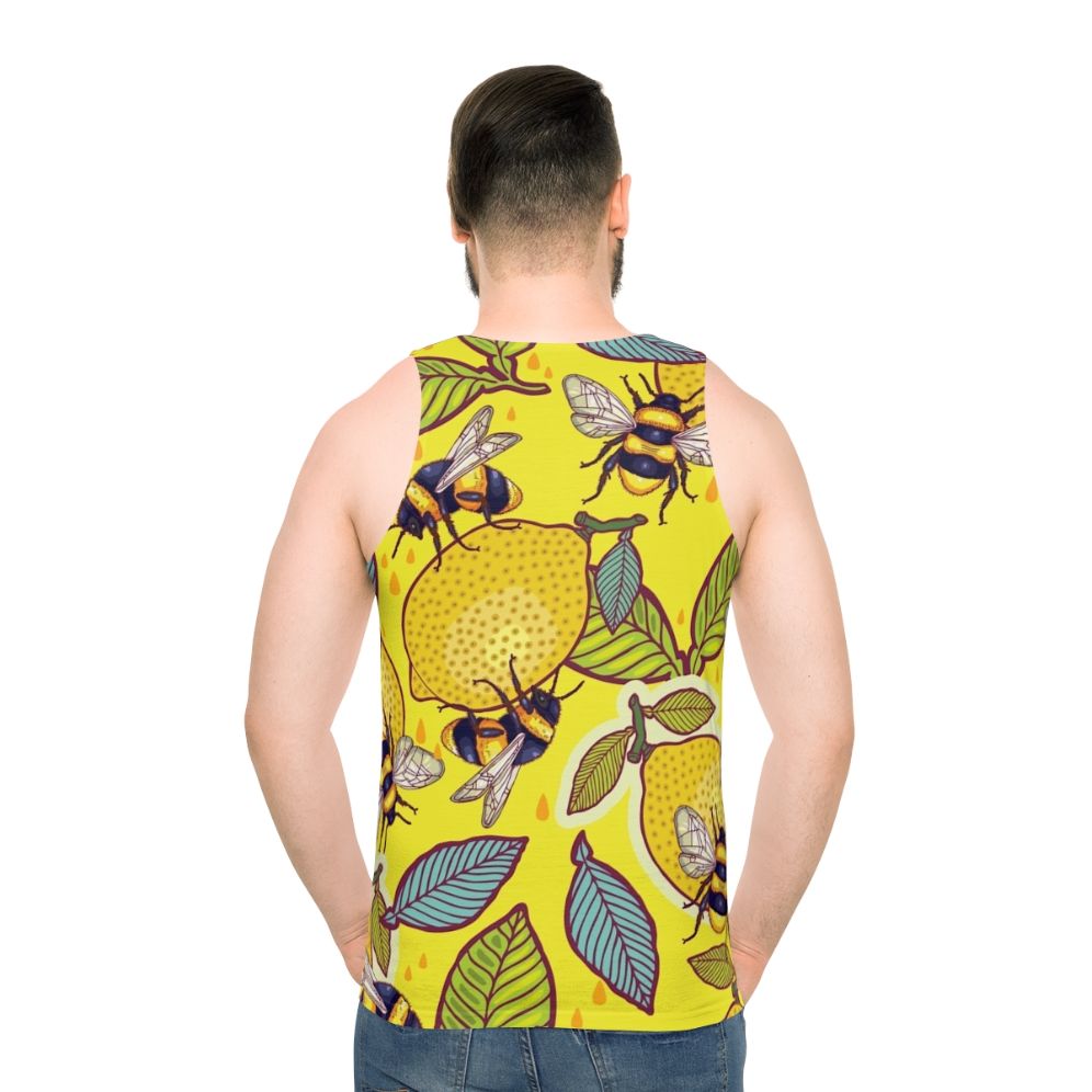 Yellow Lemon and Bee Garden Unisex Tank Top - men back