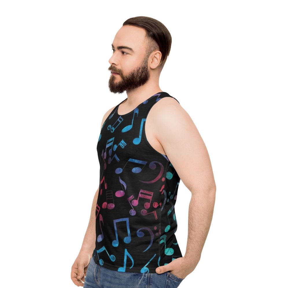 Colorful music notes watercolor pattern unisex tank top - men side