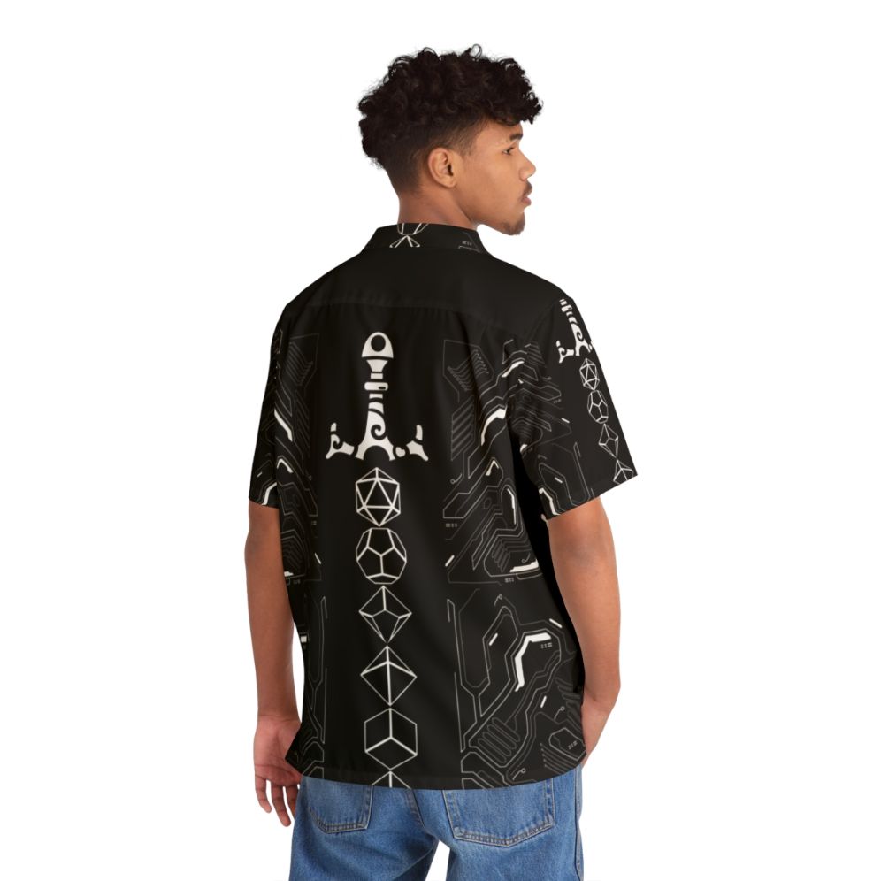 Subtle nerd polyhedral dice sword futuristic Hawaiian shirt - People Back