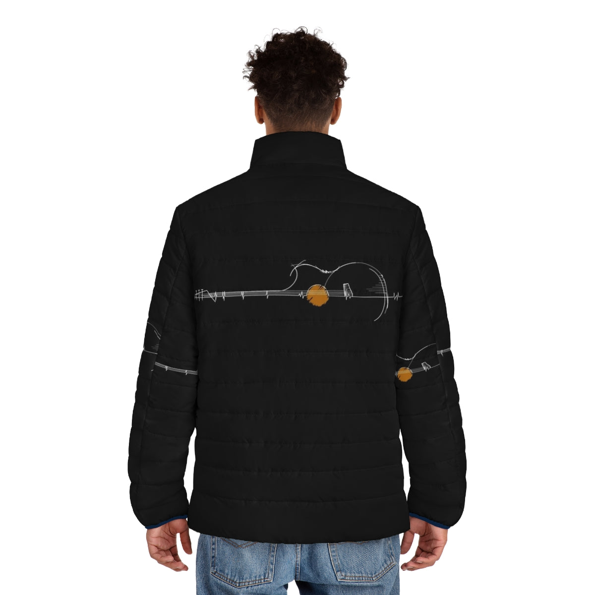 Acoustical Heartbeat Puffer Jacket - Insulated jacket with hand-drawn guitar and heartbeat design - men back