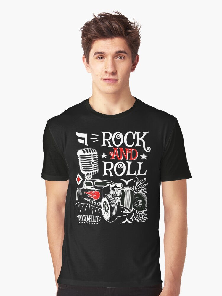 Vintage 1950s rockabilly hot rod rock and roll graphic t-shirt - Men