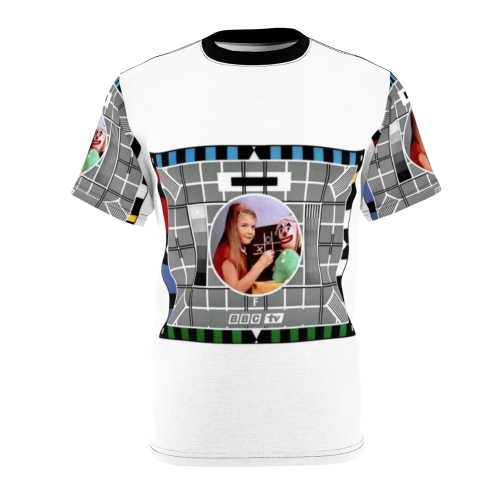 Classic vintage-style t-shirt featuring a retro test card design inspired by the iconic BBC Test Card