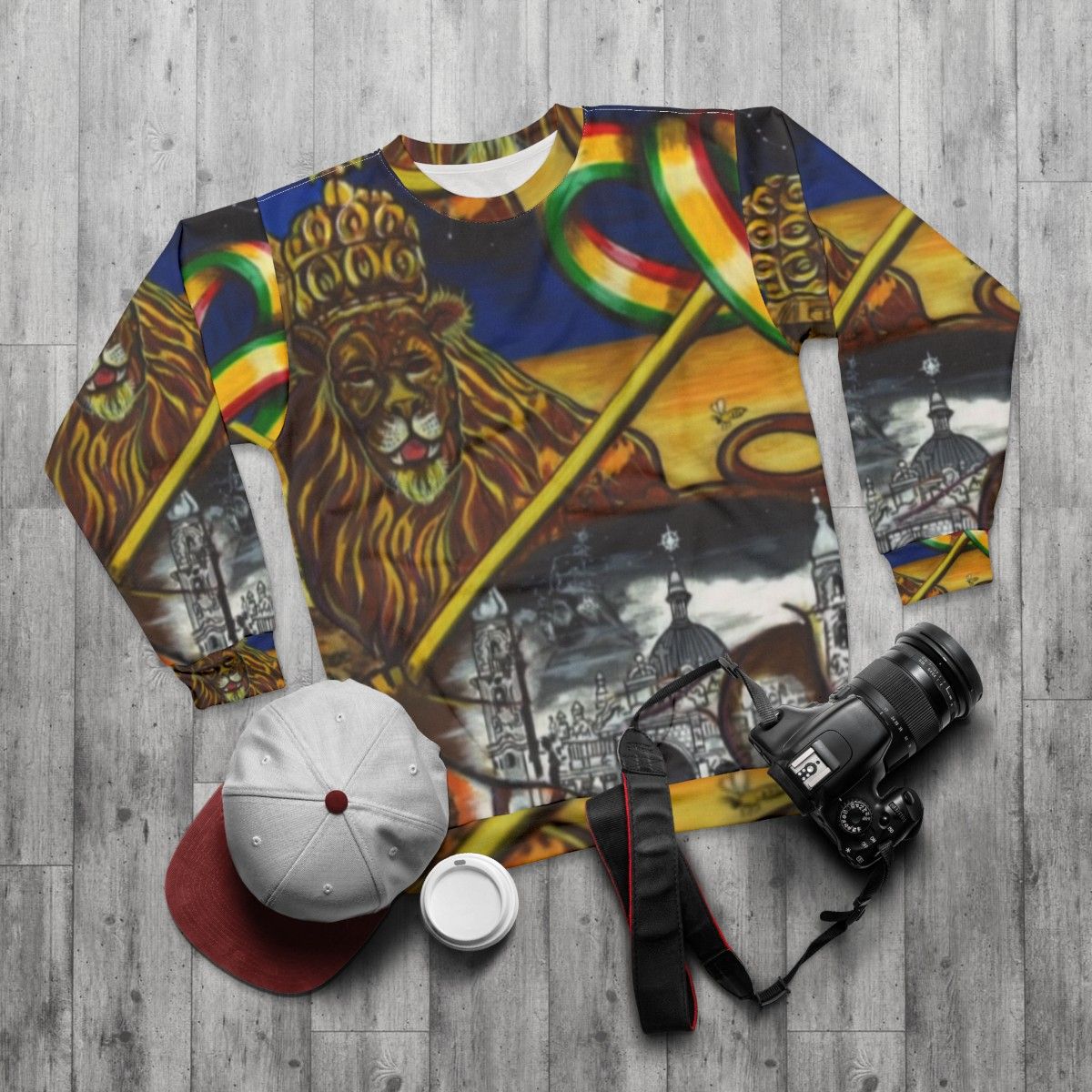 Midnite Zion Lion Polygon Rastafarian Sweatshirt - flat lay