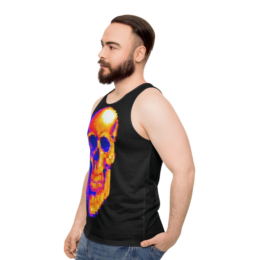 Unisex MDE tank top with skull and pixel art design - men side