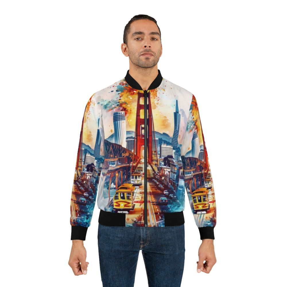 San Francisco Golden Gate Bridge and Cable Cars Bomber Jacket - Lifestyle