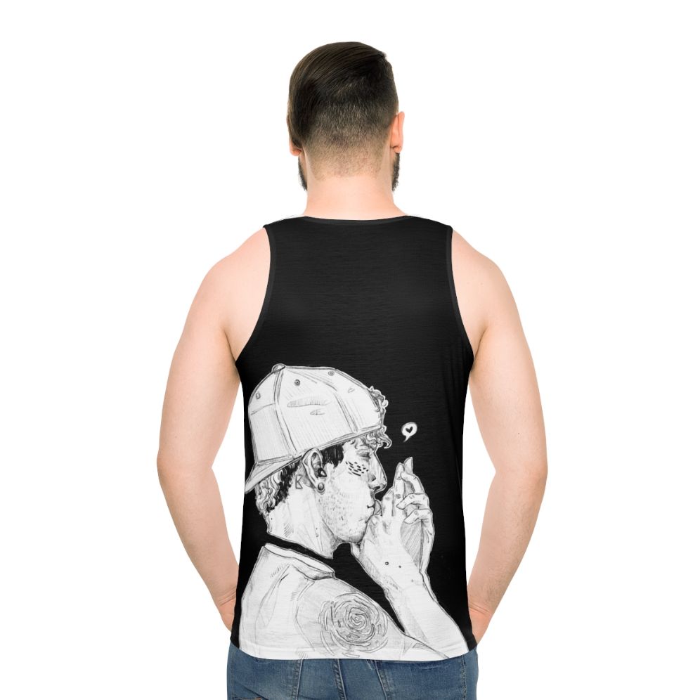 Unisex black and white band drummer tank top - men back