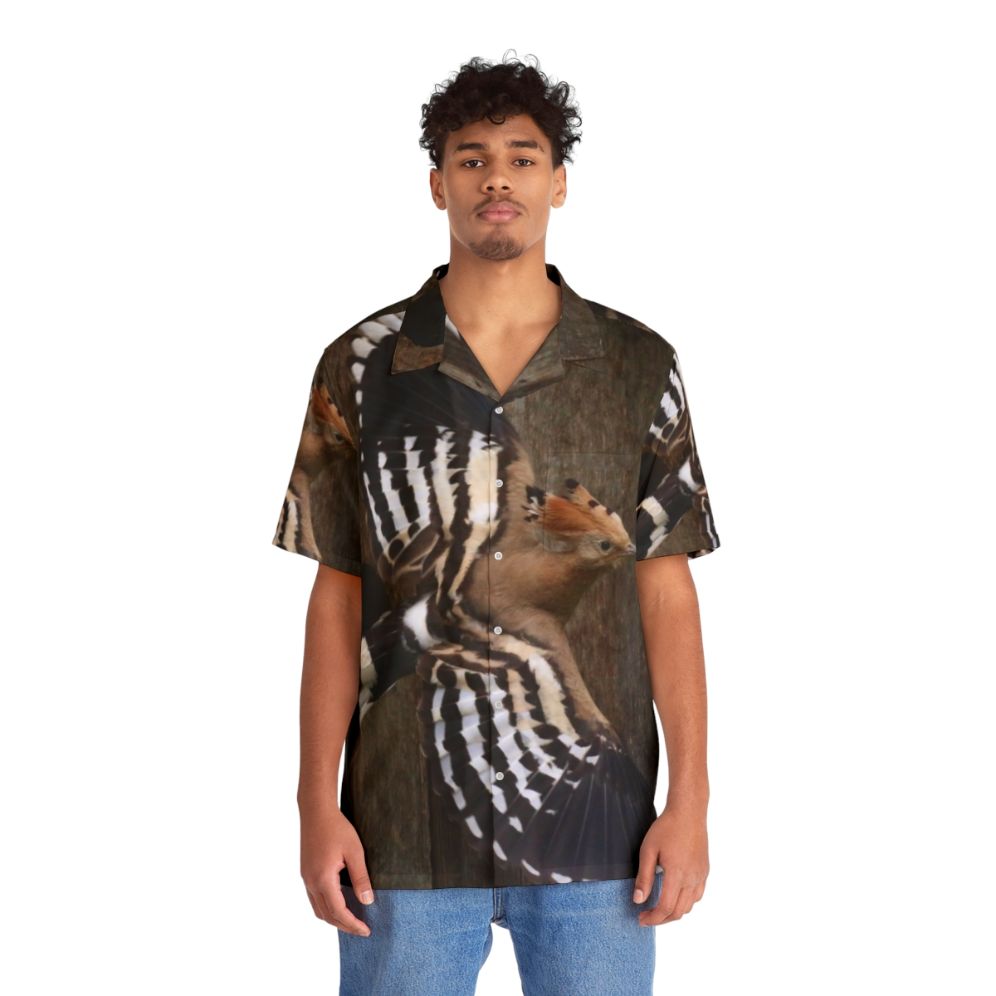 Hoopoe bird in flight printed on a Hawaiian-style shirt - People Front