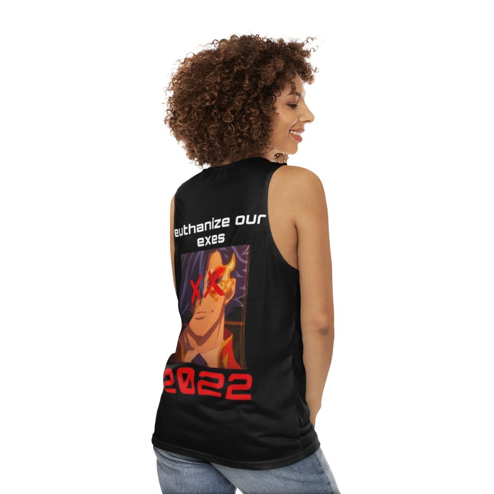 Anime-inspired unisex tank top with a skate-inspired graphic design - women back