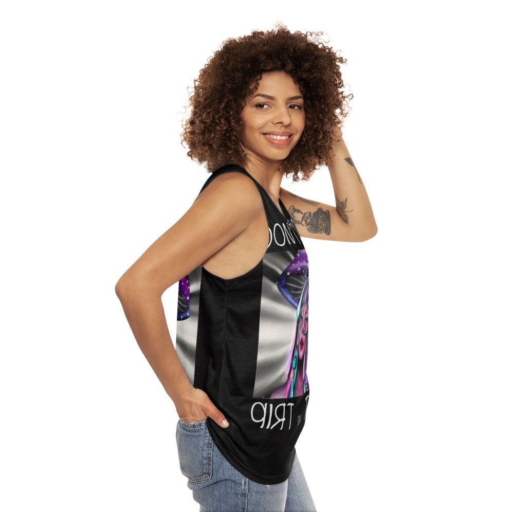 Trippy psychedelic mushroom hippie unisex tank top - women side