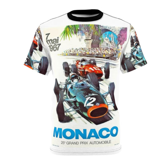 Vintage graphic t-shirt featuring a 1967 Monaco Grand Prix racing poster design