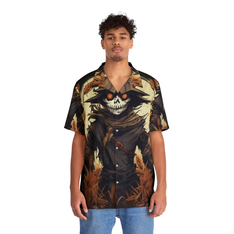 Scarecrow Hawaiian Shirt with Folktale Inspired Spooky Design - People Front