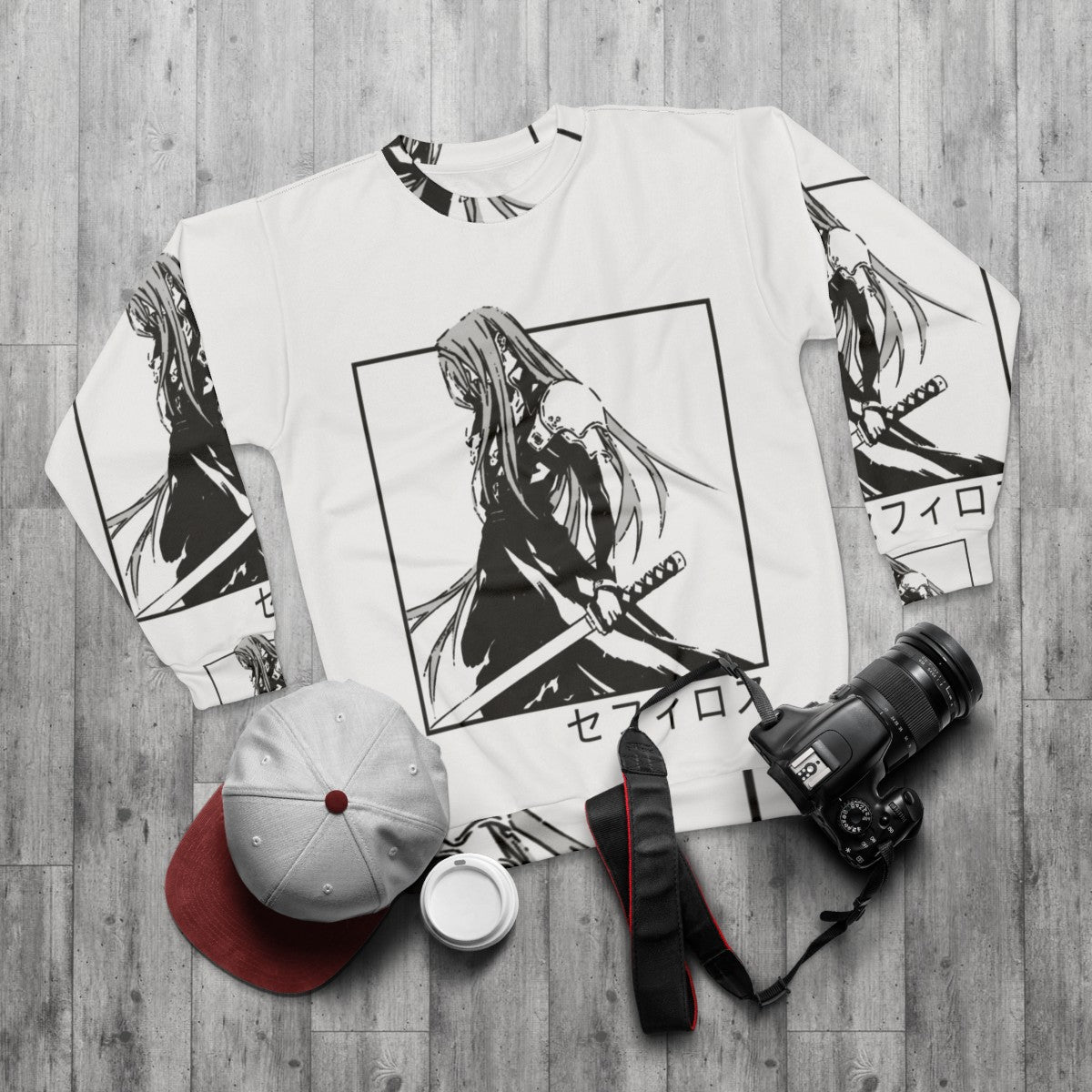 Sephiroth from Final Fantasy VII inspired gaming sweatshirt - flat lay