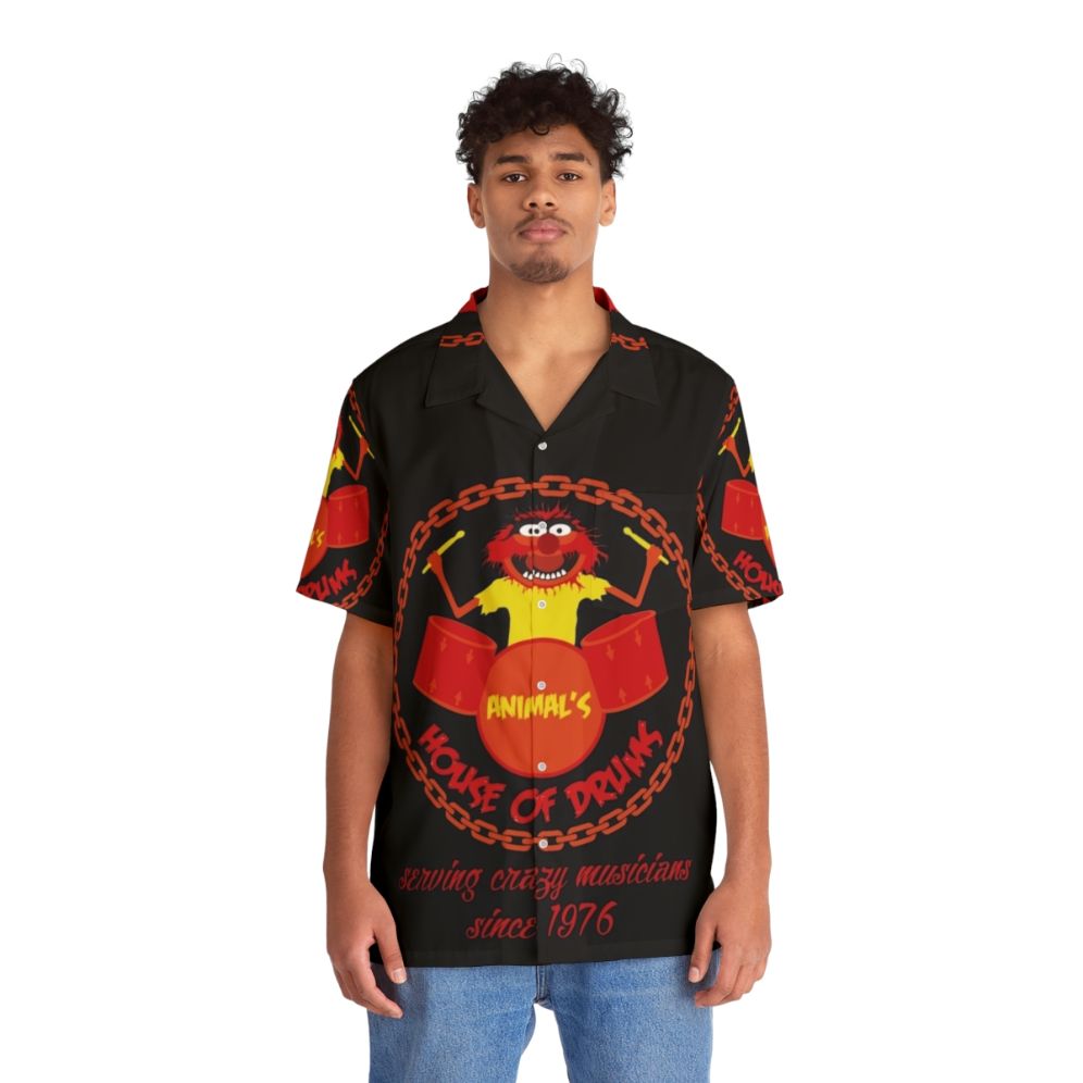 Muppets-inspired Hawaiian shirt with drum and animal design - People Front