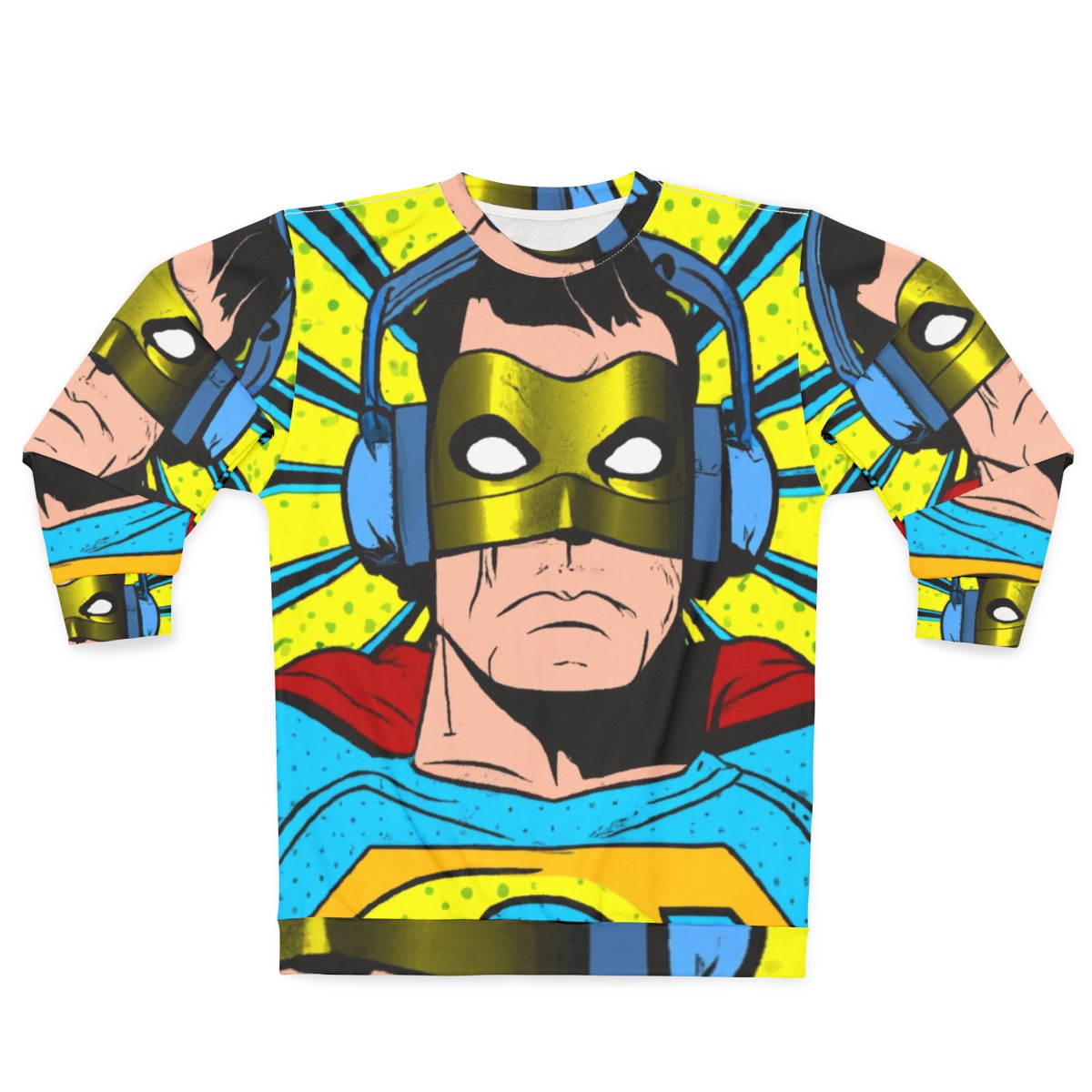 Superhero wearing headphones graphic tee sweatshirt