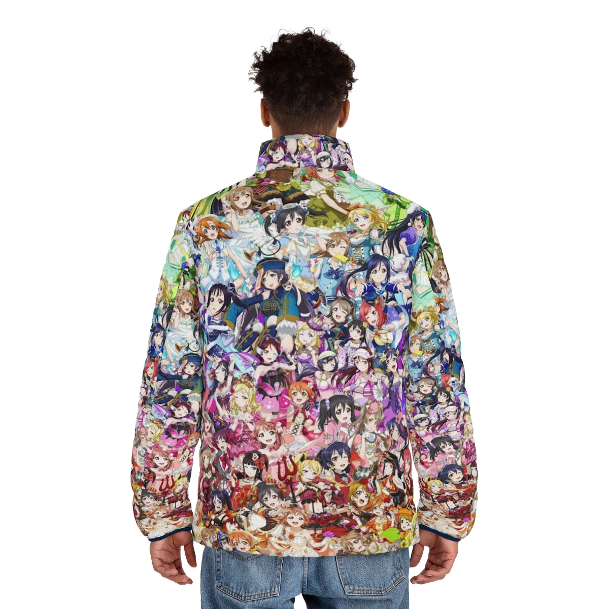 Love Live Rainbow Puffer Jacket for Anime and School Idol Fans - men back