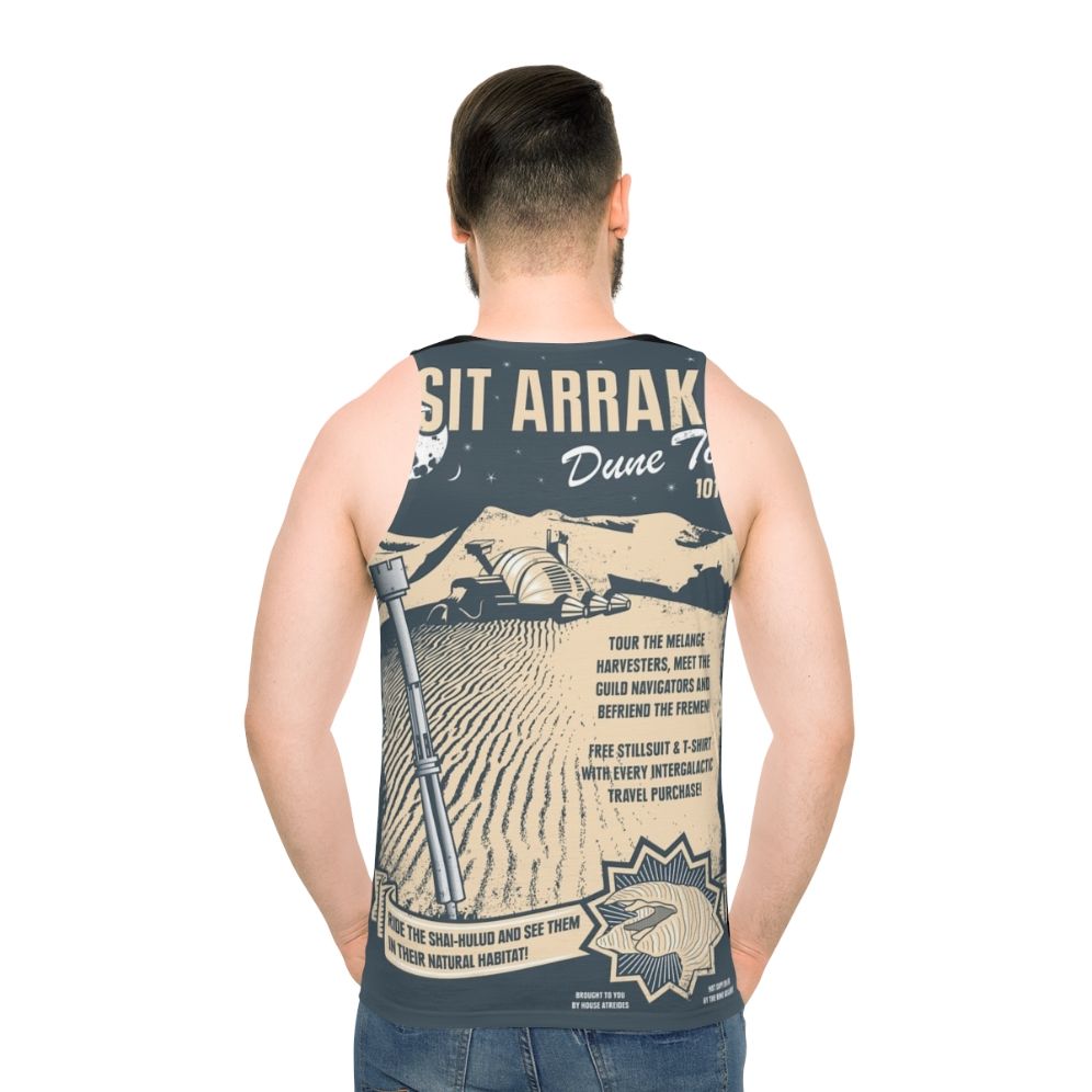 Dune-inspired "Visit Arrakis" unisex sci-fi tank top - men back