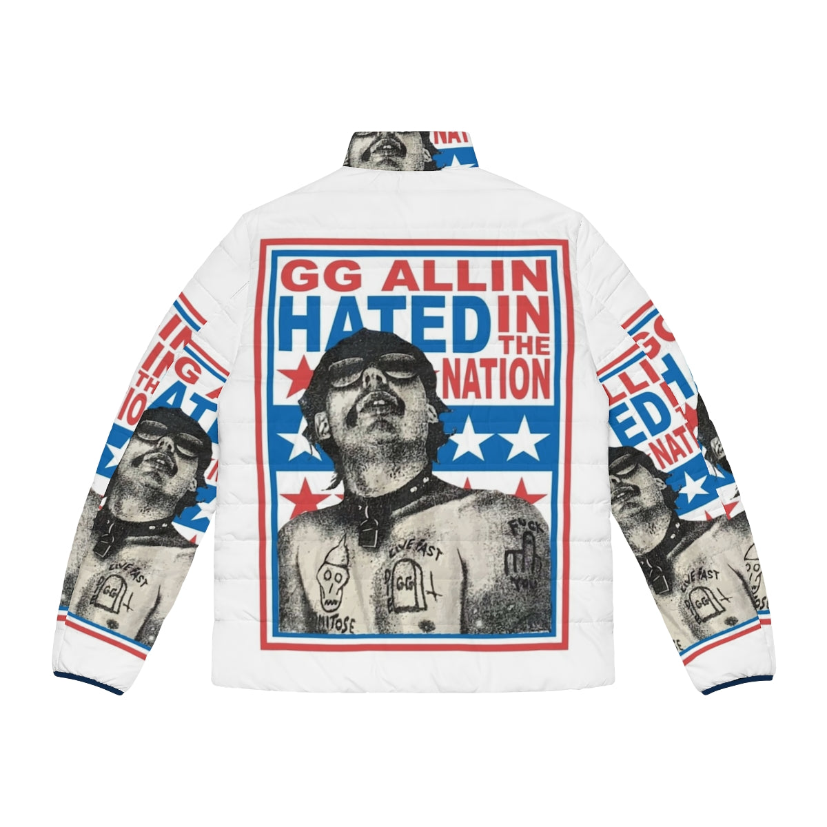 Gg Allin Hated In The Nation Punk Rock Puffer Jacket with American Flag Design - Back