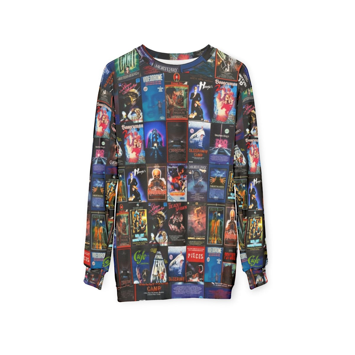 Retro 80s horror VHS artwork sweatshirt - hanging