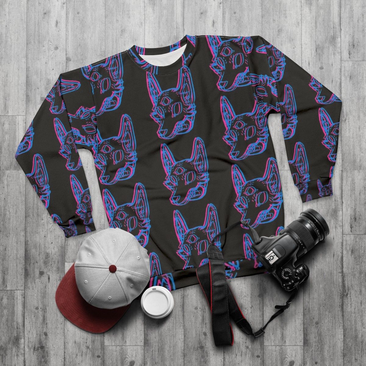 Neon Pastel 3D Space Coyote Sweatshirt - flat lay