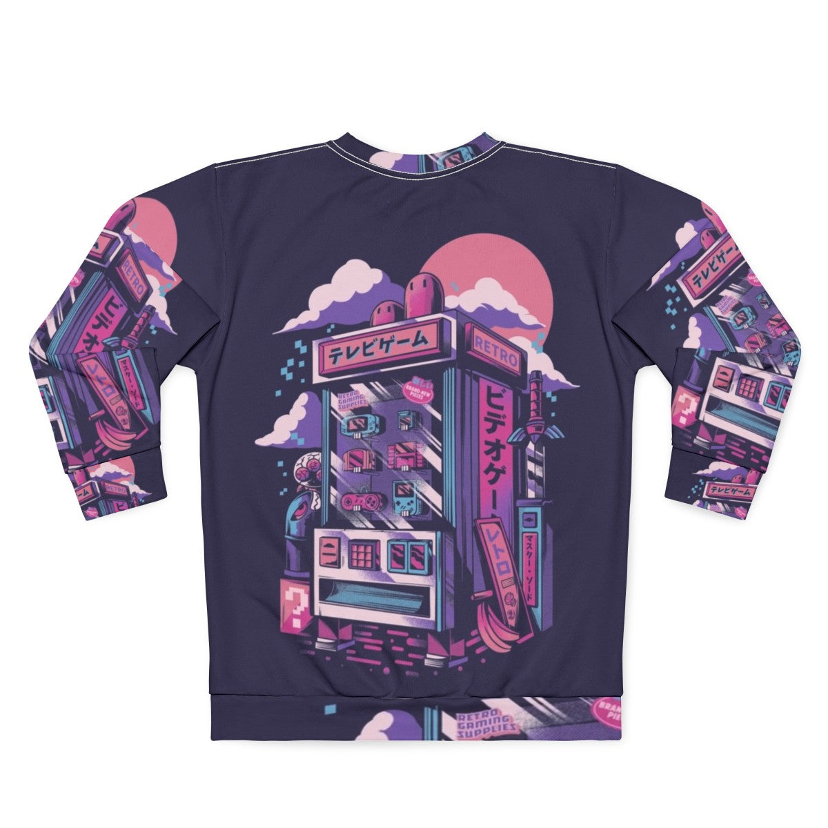 Vintage retro gaming sweatshirt with pixelated neon design - Back