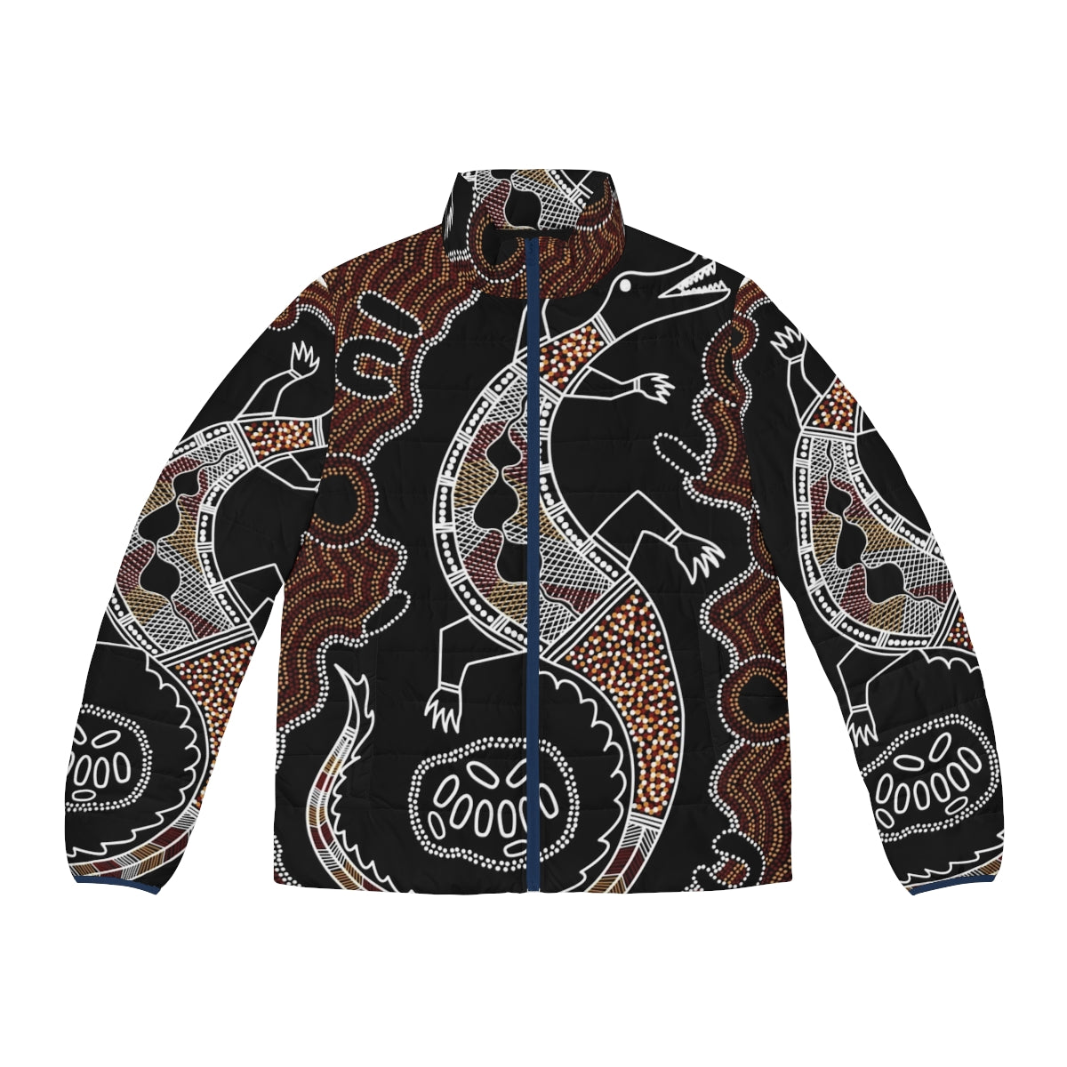 Authentic Aboriginal Art Crocodile Puffer Jacket with Traditional Artwork