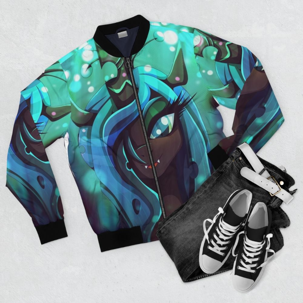 Queen Chrysalis My Little Pony Changeling Bomber Jacket - Flat lay