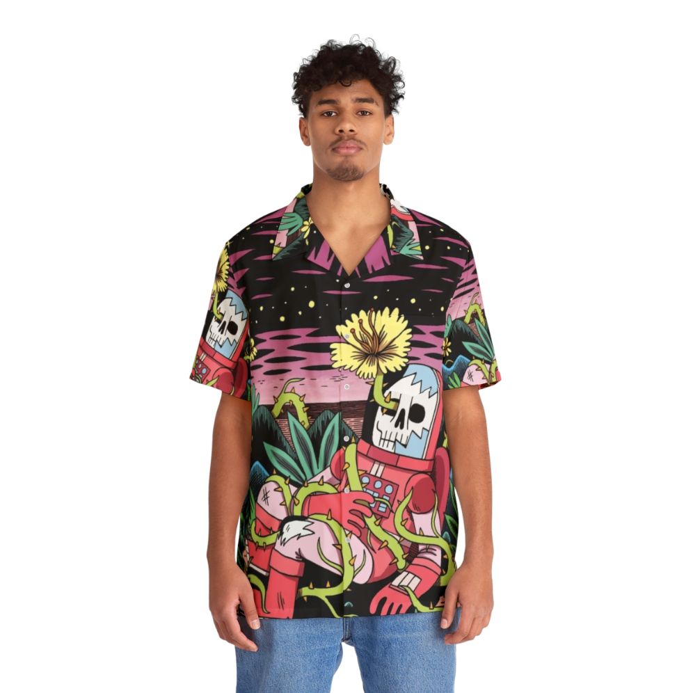 hawaiian flower astronaut skeleton shirt cosmic space themed - People Front