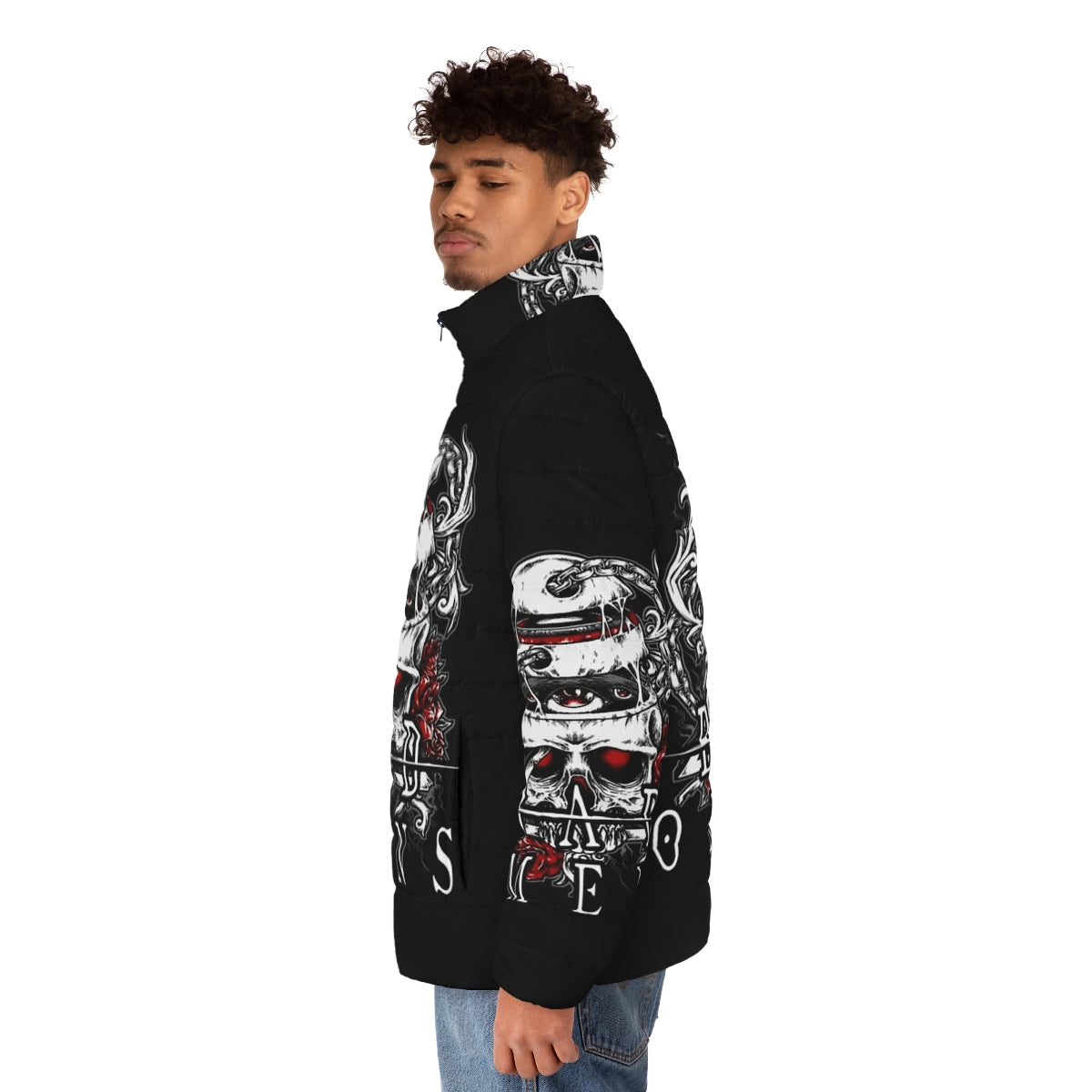 Castlevania inspired broken skull puffer jacket - men side left