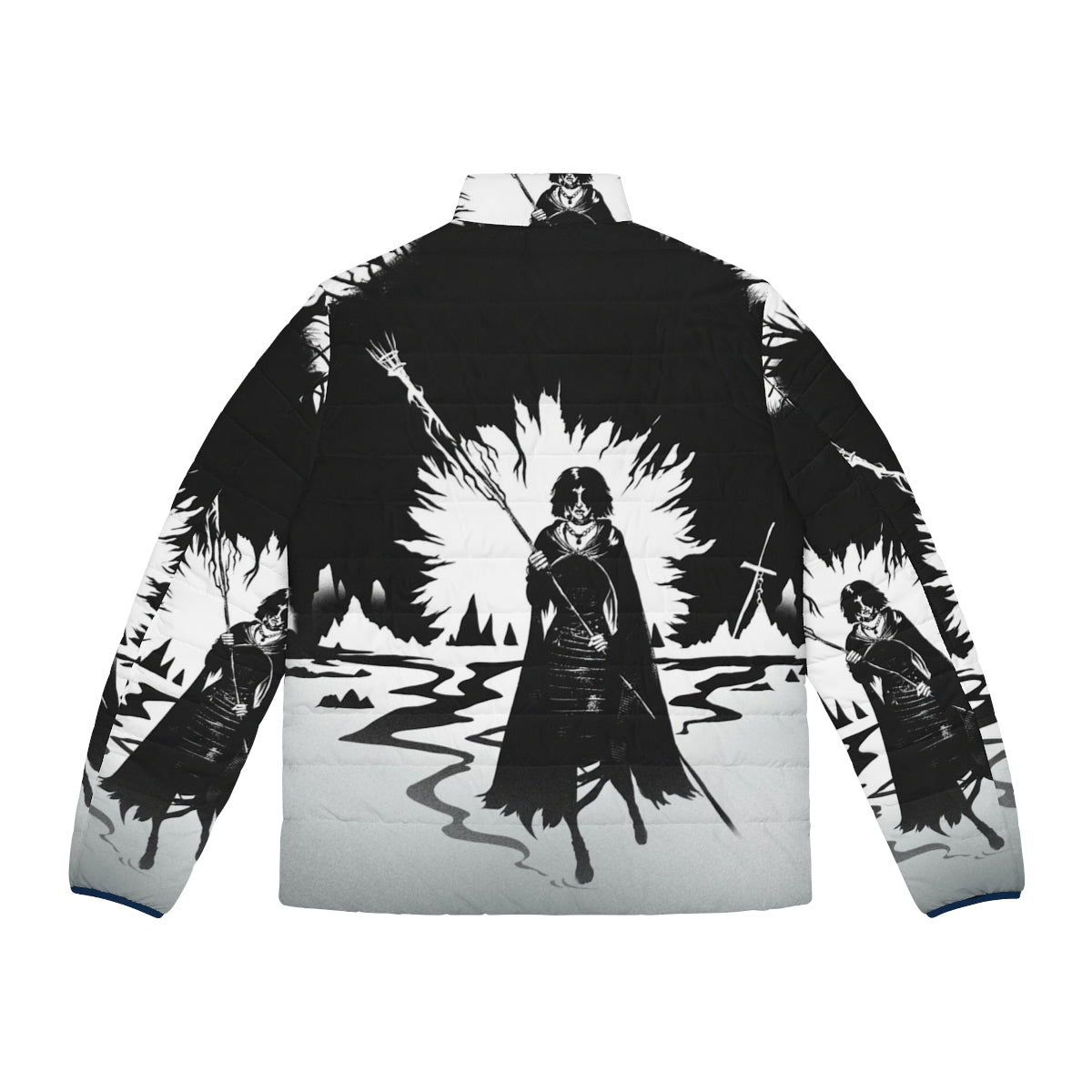 Dark Souls inspired 'The Maiden in Black' puffer jacket featuring iconic video game characters and imagery - Back