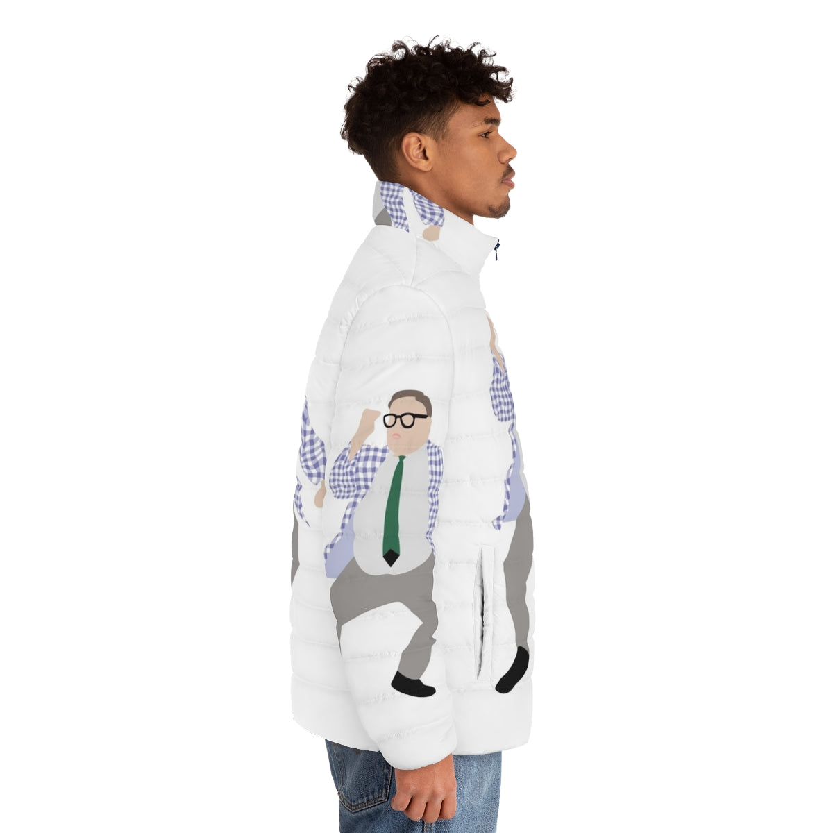 Matt Foley inspired puffer jacket featuring a warm and durable design - men side right