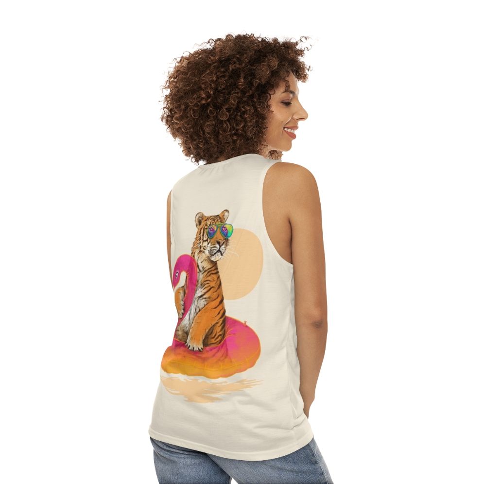 Tropical flamingo and tiger unisex tank top - women back