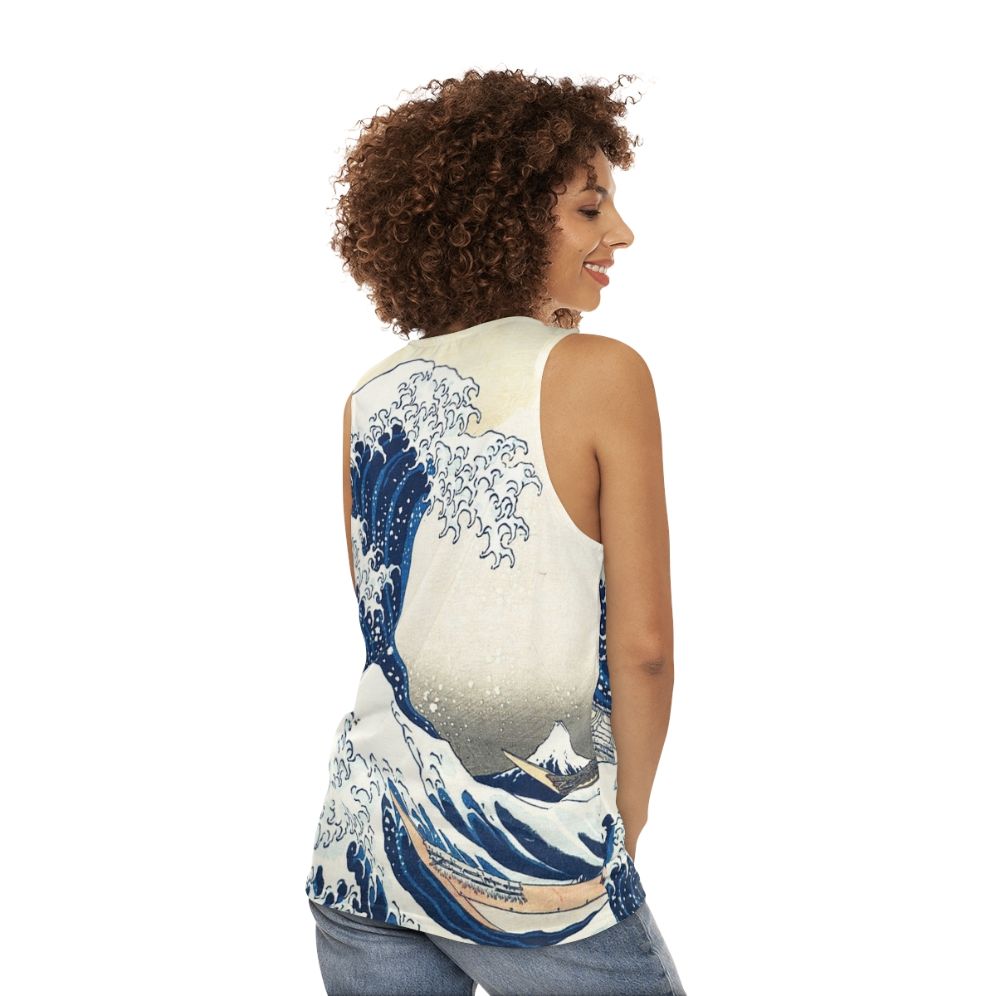 Hokusai's famous The Great Wave Off Kanagawa artwork printed on a unisex tank top - women back